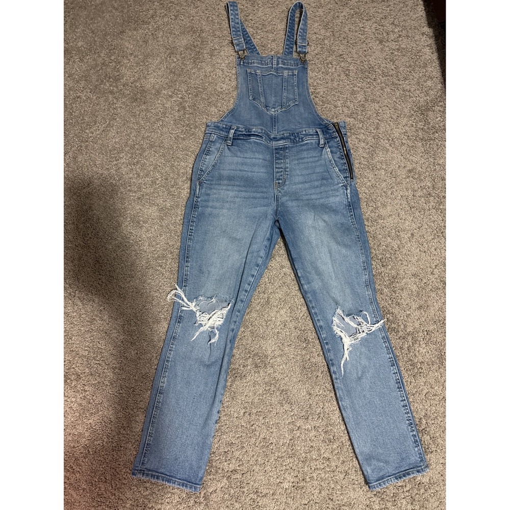 Madewell Skinny Overalls Medium Wash Distressed Denim Blue Jeans Size 8 Distr